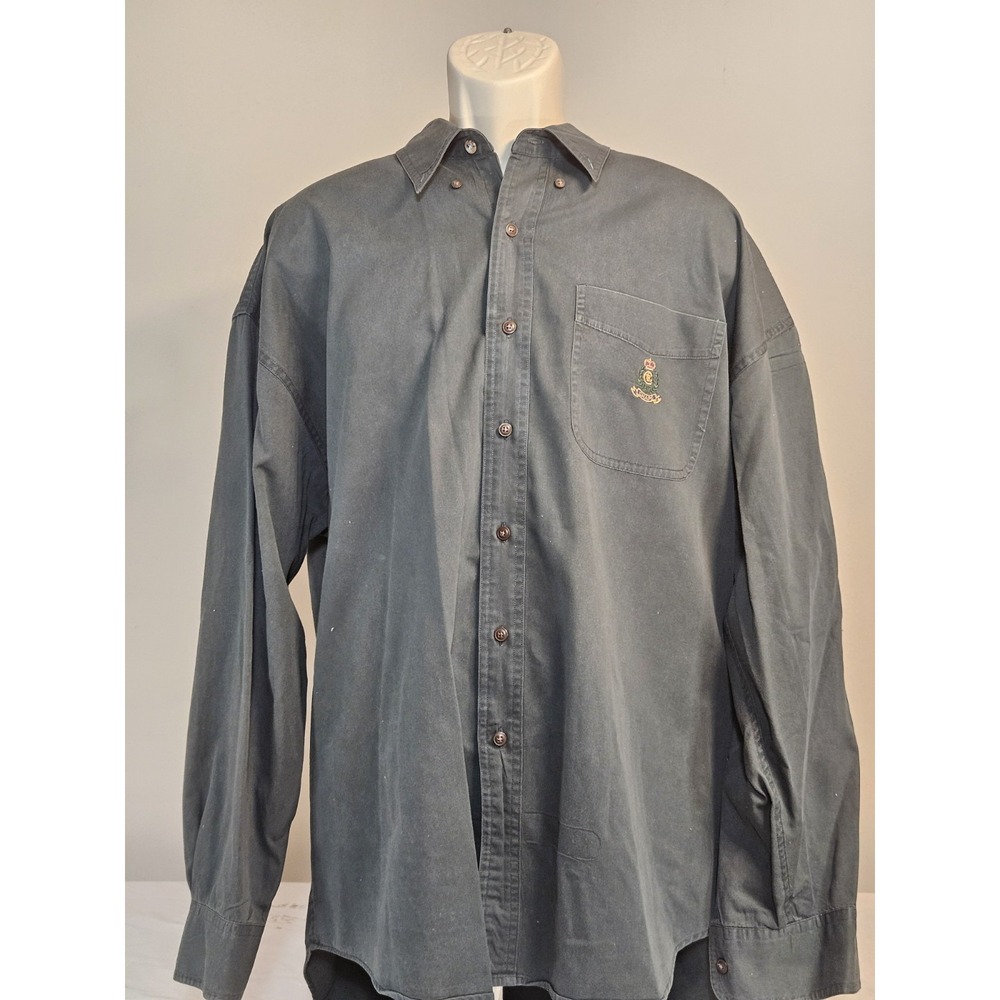 Chaps Ralph Lauren Mens XL Long Sleeve Button Down Shirt Cotton Crest Logo Gray